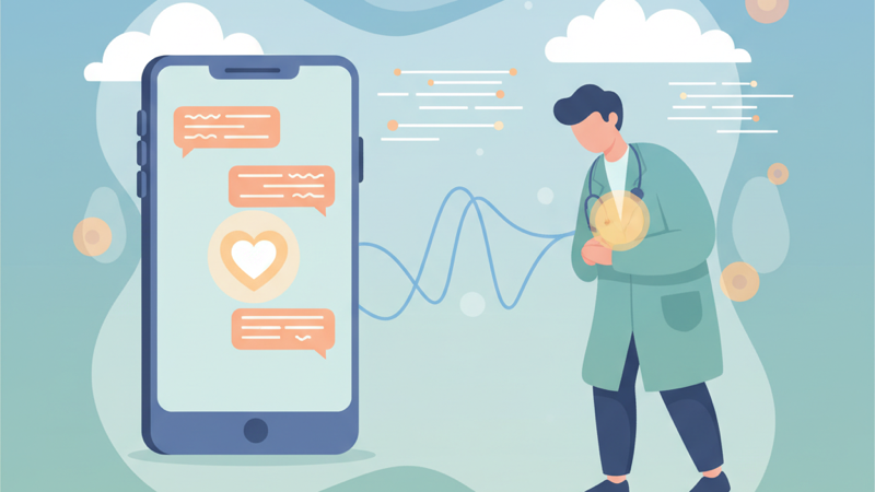 Ilustración sobre comunicación empática automatizada con pacientes