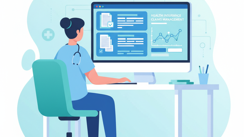Profesional de la salud gestionando facturación y autorizaciones de aseguradoras en un panel digital
