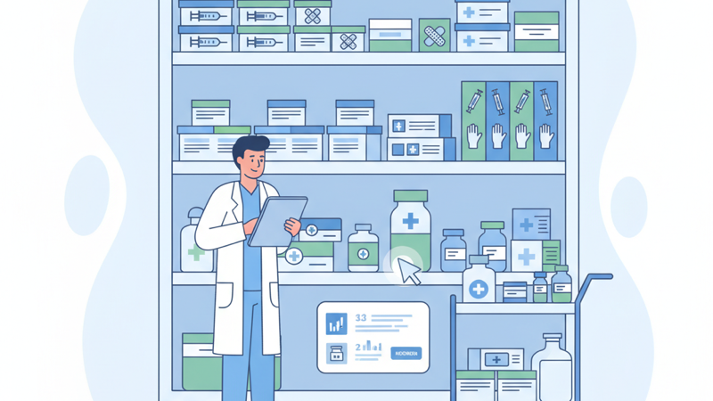 Ilustración sobre gestión de stock y consumibles en consultas médicas