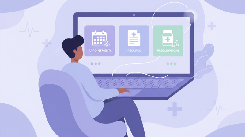 Ilustración de portal del paciente para consulta médica