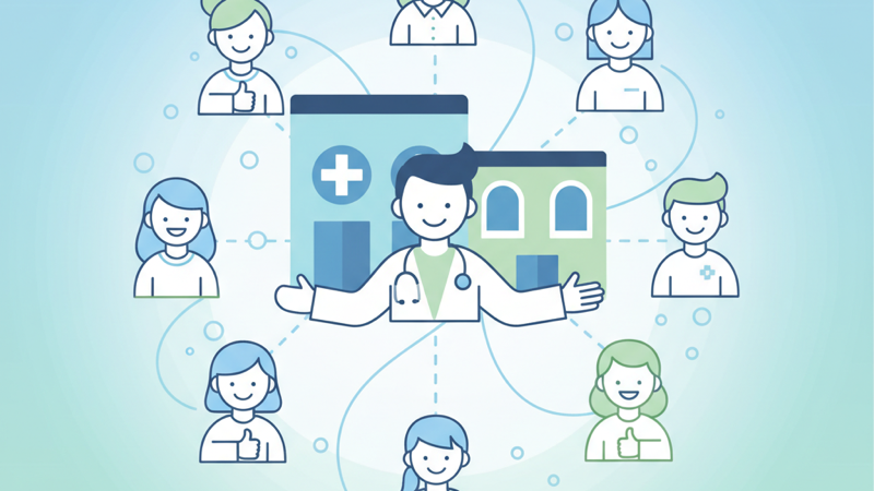 Ilustración sobre programa de referidos para consultas médicas