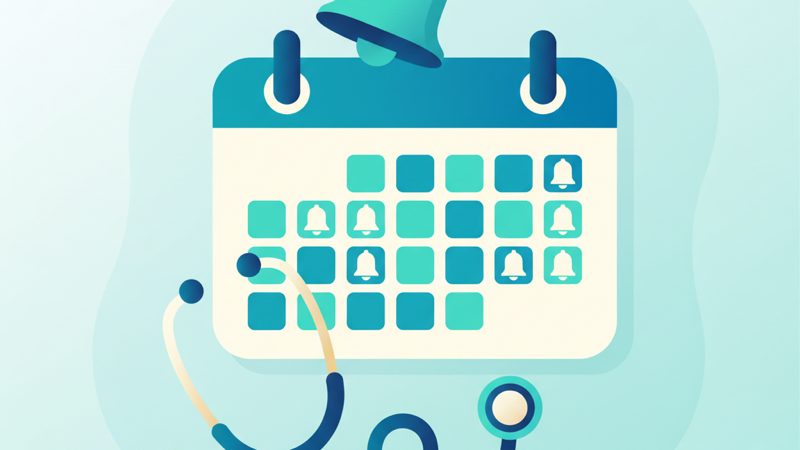 Ilustración de recordatorios de revisiones periódicas en consulta médica
