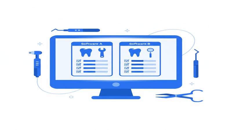 Ilustración comparativa de software para clínica dental