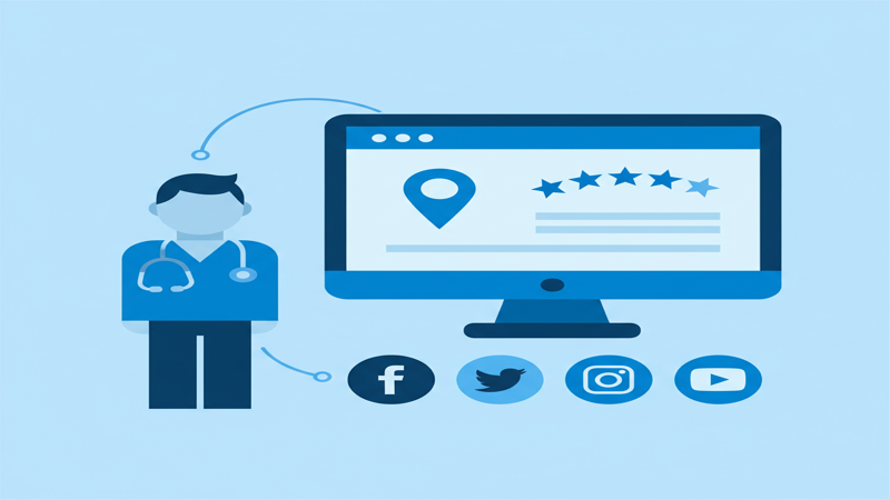 Médico construyendo presencia online con web, Google Maps, redes sociales y reseñas